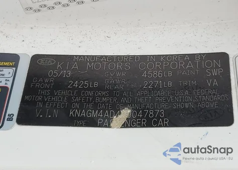 2013 Kia Optima Hybrid from USA, damaged, VIN KNAGM4AD4D5047873